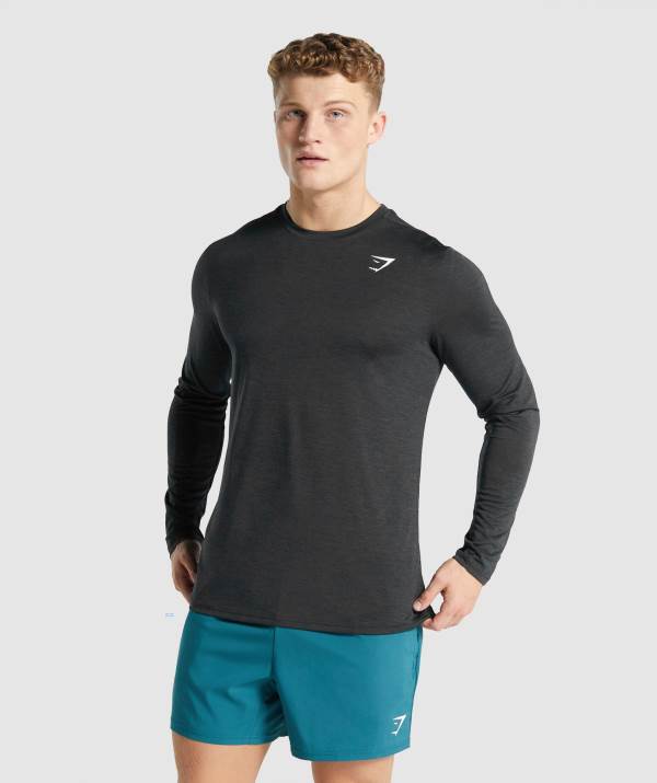 Panske Mikiny Gymshark Arrival Marl Long Sleeve Čierne | RB0678251